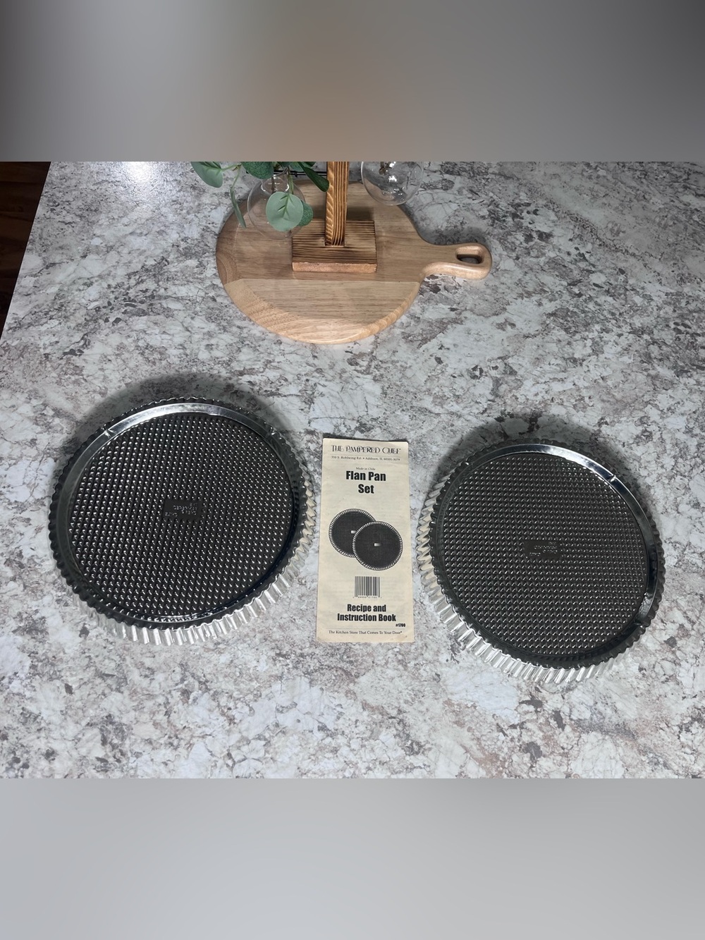 VINTAGE PAMPERED CHEF 10” FLAN PAN SET OF 2. TART PIE TINS #1700 NEVER USED